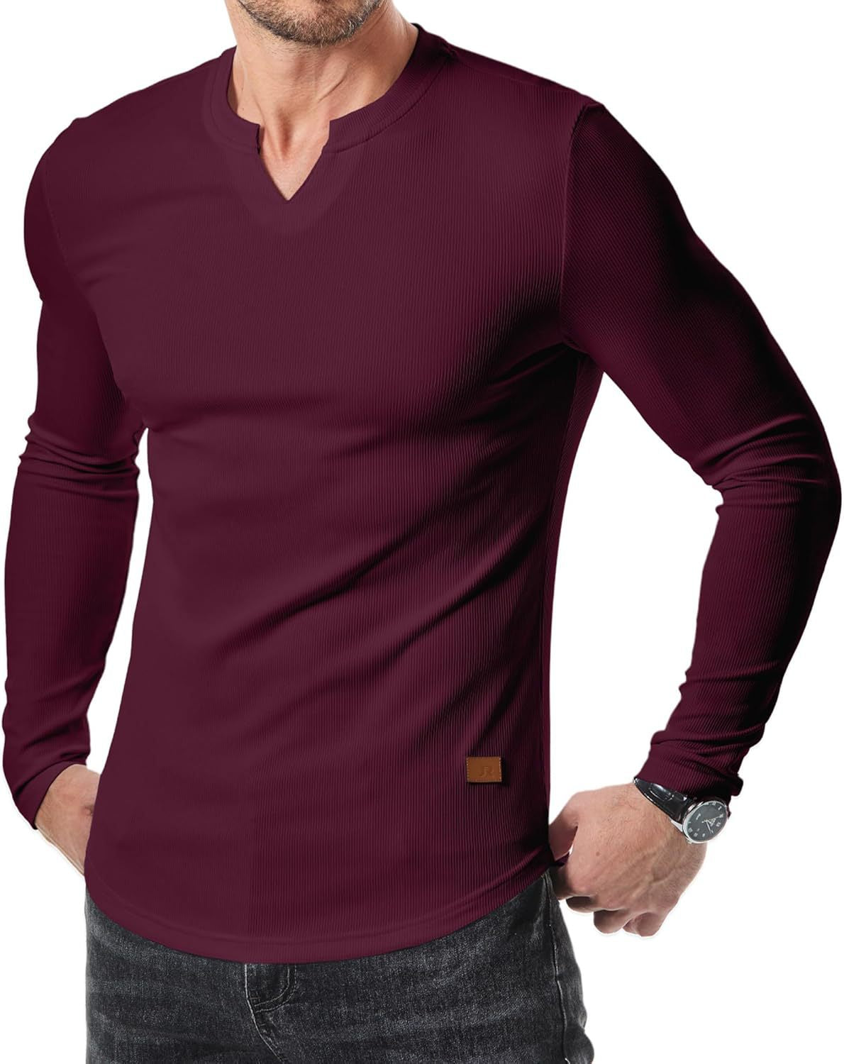 Men's Slim V-Neck Muscle Long Sleeve Tee