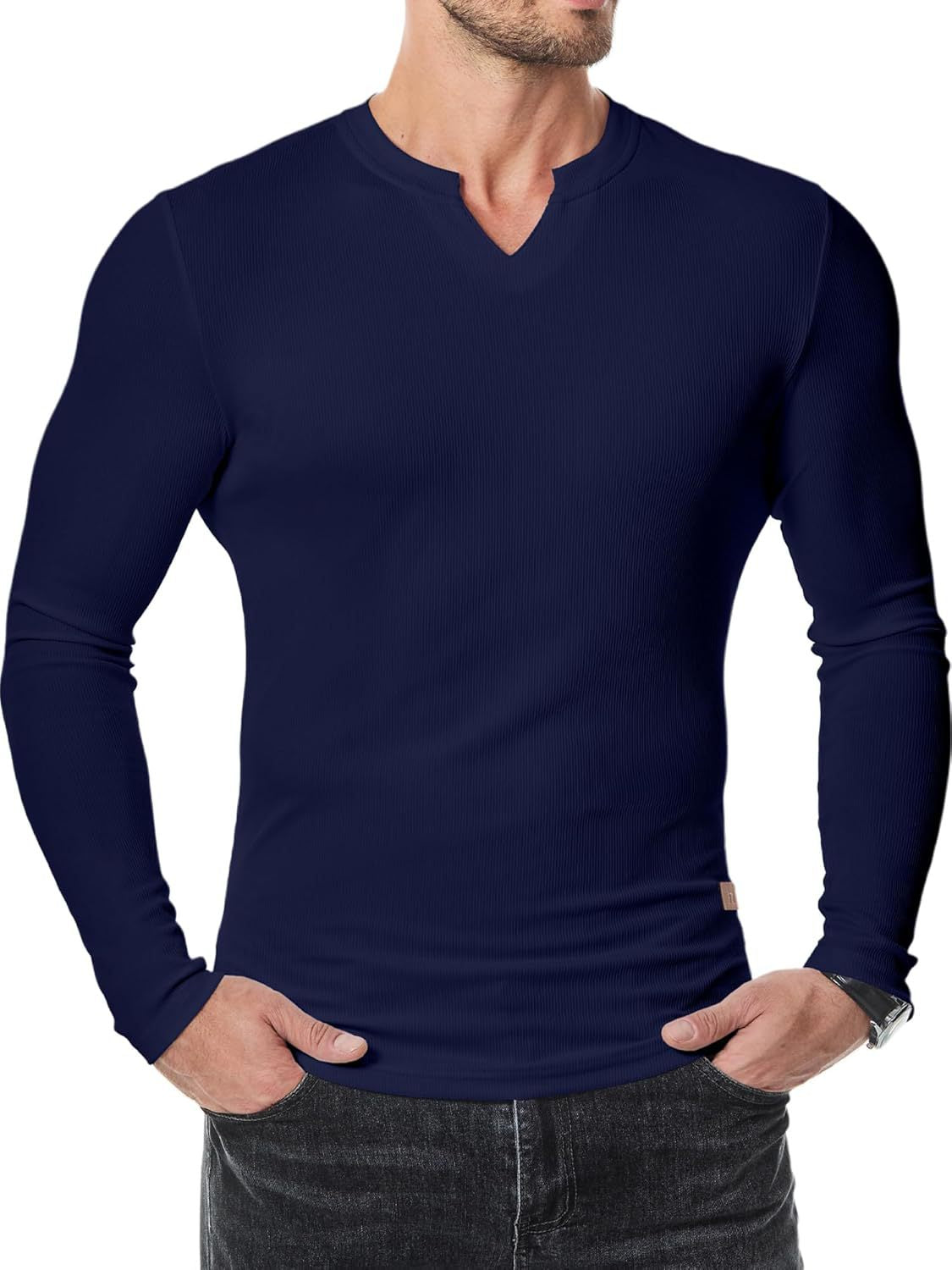 Men's Slim V-Neck Muscle Long Sleeve Tee