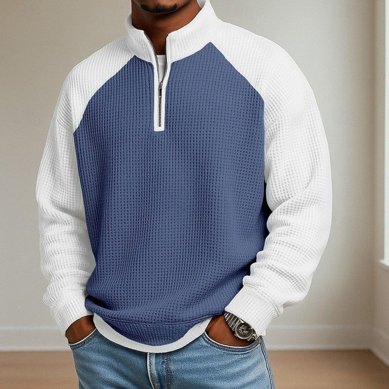 Waffle Knit Quarter-Zip Raglan Sweatshirt for Men