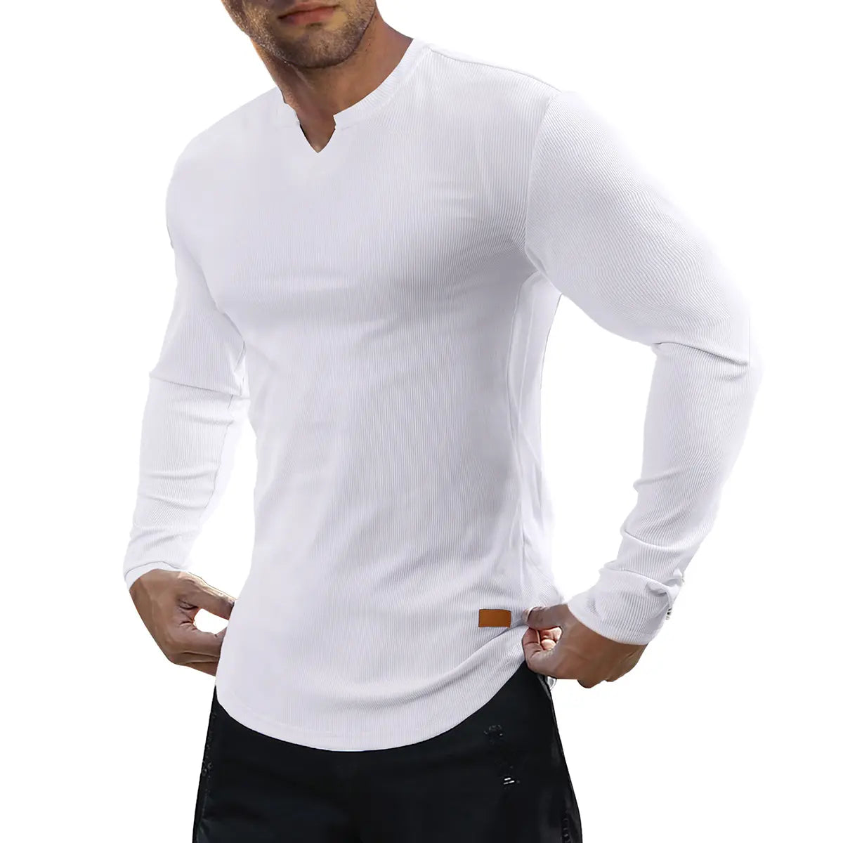 Men's Slim V-Neck Muscle Long Sleeve Tee