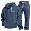 Textured Quarter-Zip Hooded Tracksuit Set