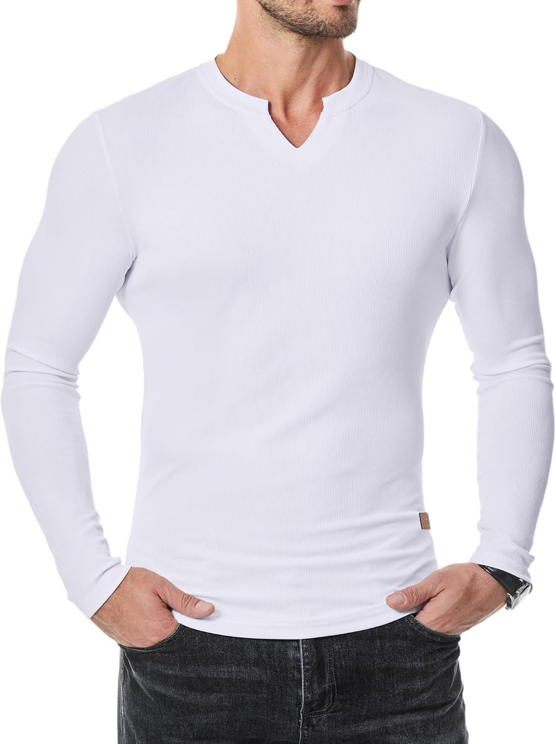 Men's Slim V-Neck Muscle Long Sleeve Tee
