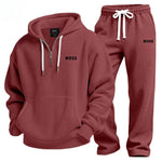 Textured Quarter-Zip Hooded Tracksuit Set