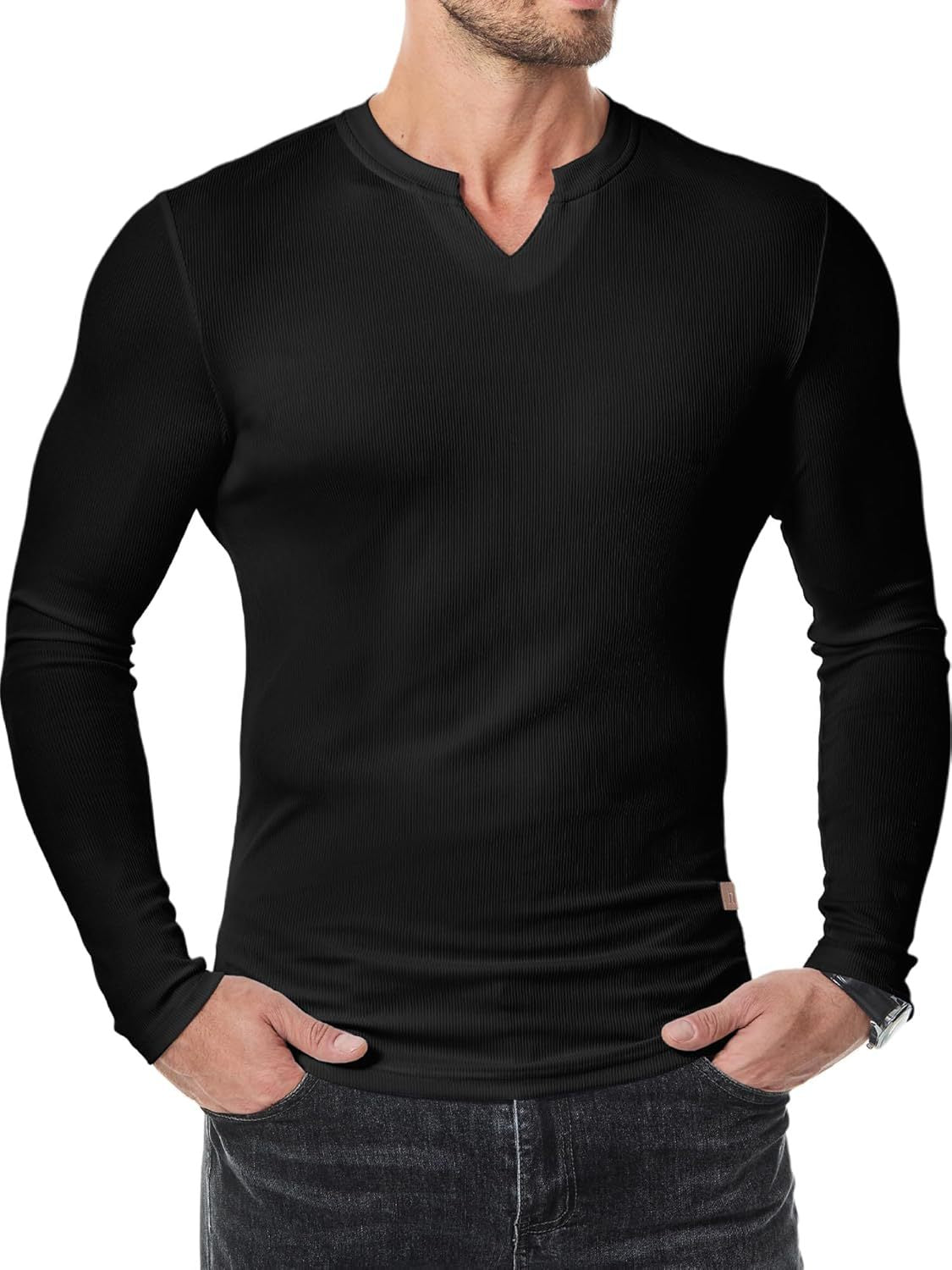 Men's Slim V-Neck Muscle Long Sleeve Tee