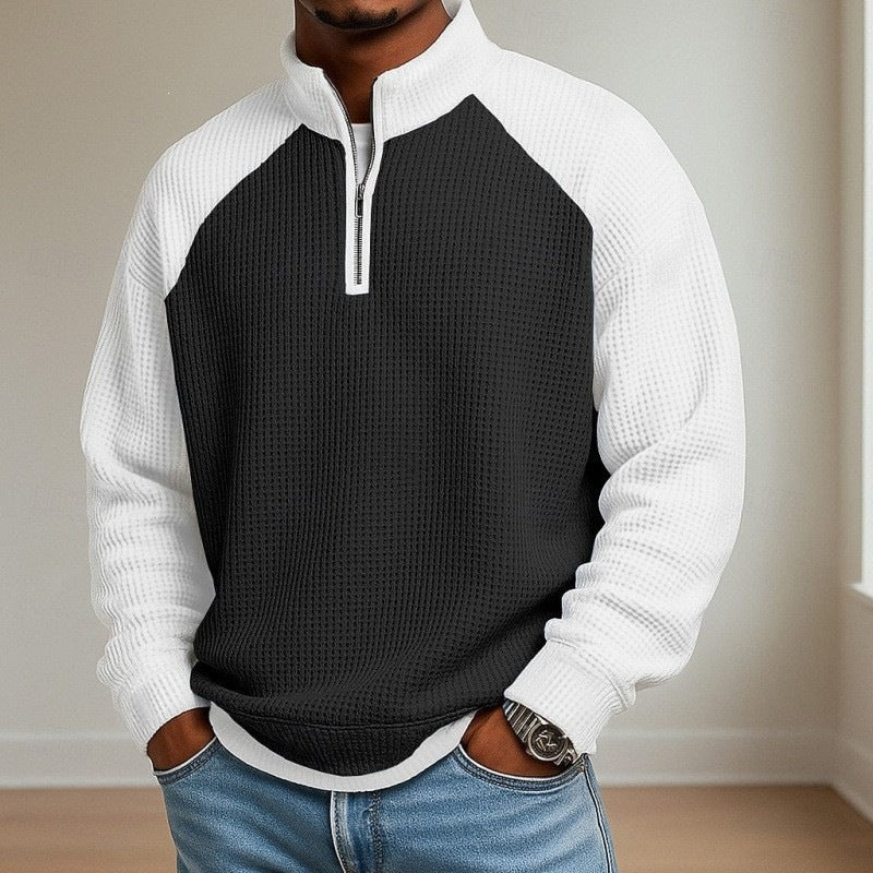 Waffle Knit Quarter-Zip Raglan Sweatshirt for Men