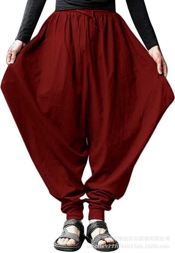 Men's Cotton Harem Pants Baggy Drop Crotch