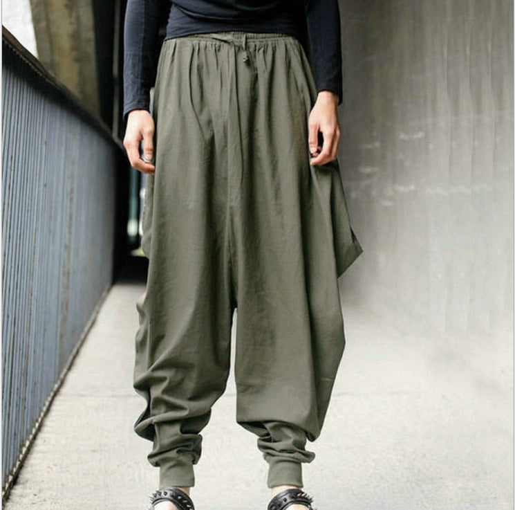 Men's Cotton Harem Pants Baggy Drop Crotch
