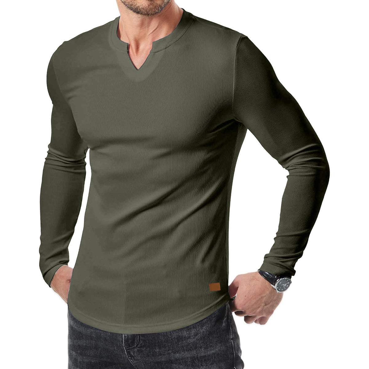 Men's Slim V-Neck Muscle Long Sleeve Tee