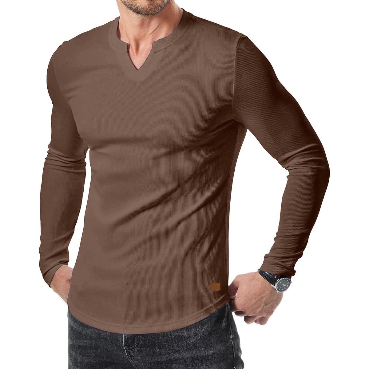 Men's Slim V-Neck Muscle Long Sleeve Tee