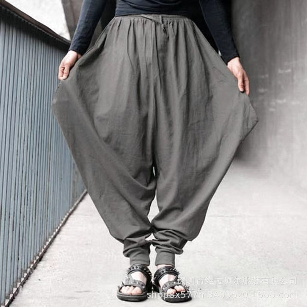 Men's Cotton Harem Pants Baggy Drop Crotch