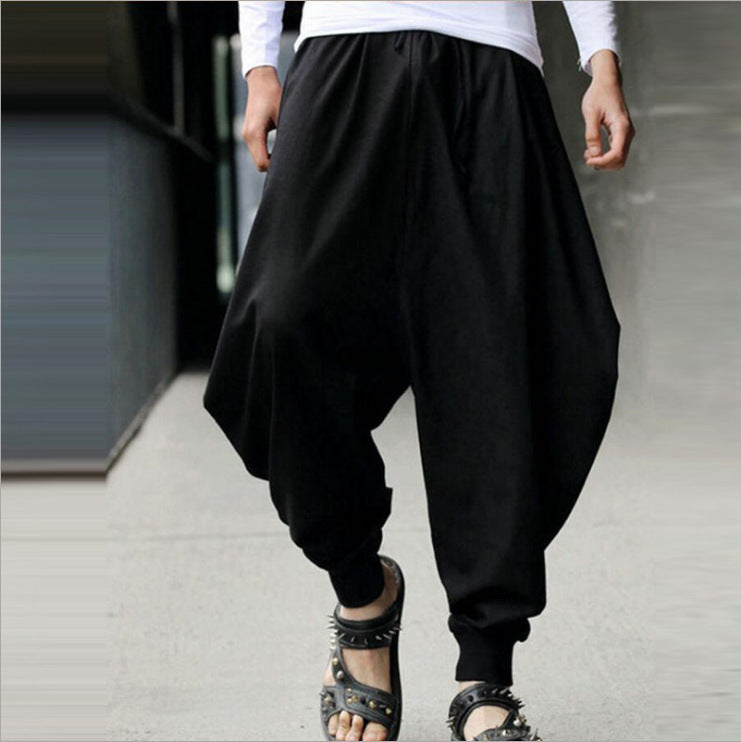 Men's Cotton Harem Pants Baggy Drop Crotch