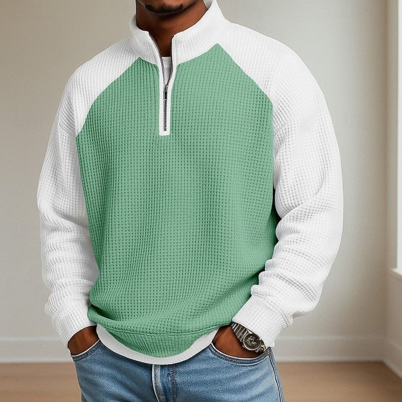 Waffle Knit Quarter-Zip Raglan Sweatshirt for Men