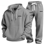 Textured Quarter-Zip Hooded Tracksuit Set