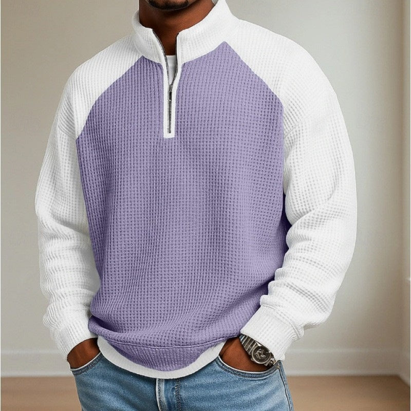 Waffle Knit Quarter-Zip Raglan Sweatshirt for Men
