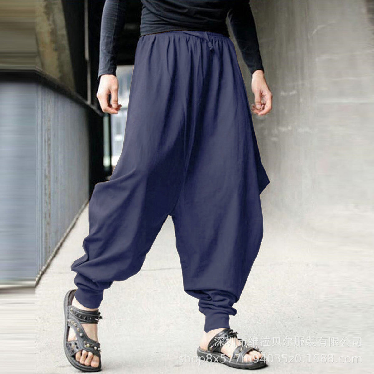 Men's Cotton Harem Pants Baggy Drop Crotch
