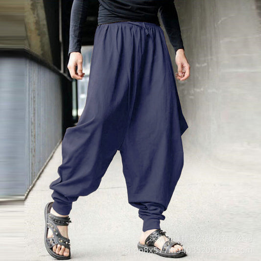 Men's Cotton Harem Pants Baggy Drop Crotch