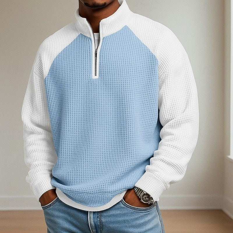 Waffle Knit Quarter-Zip Raglan Sweatshirt for Men