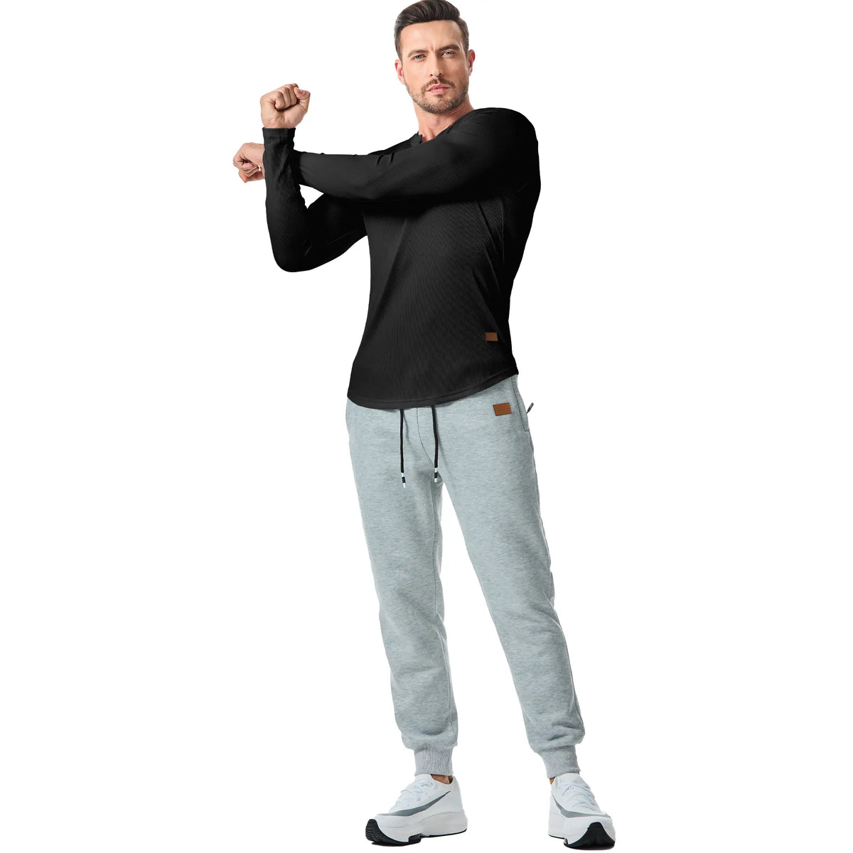 Men's Slim V-Neck Muscle Long Sleeve Tee