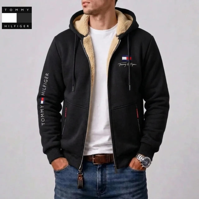 Mens Contrast Lined Hooded Full Zip Jacket