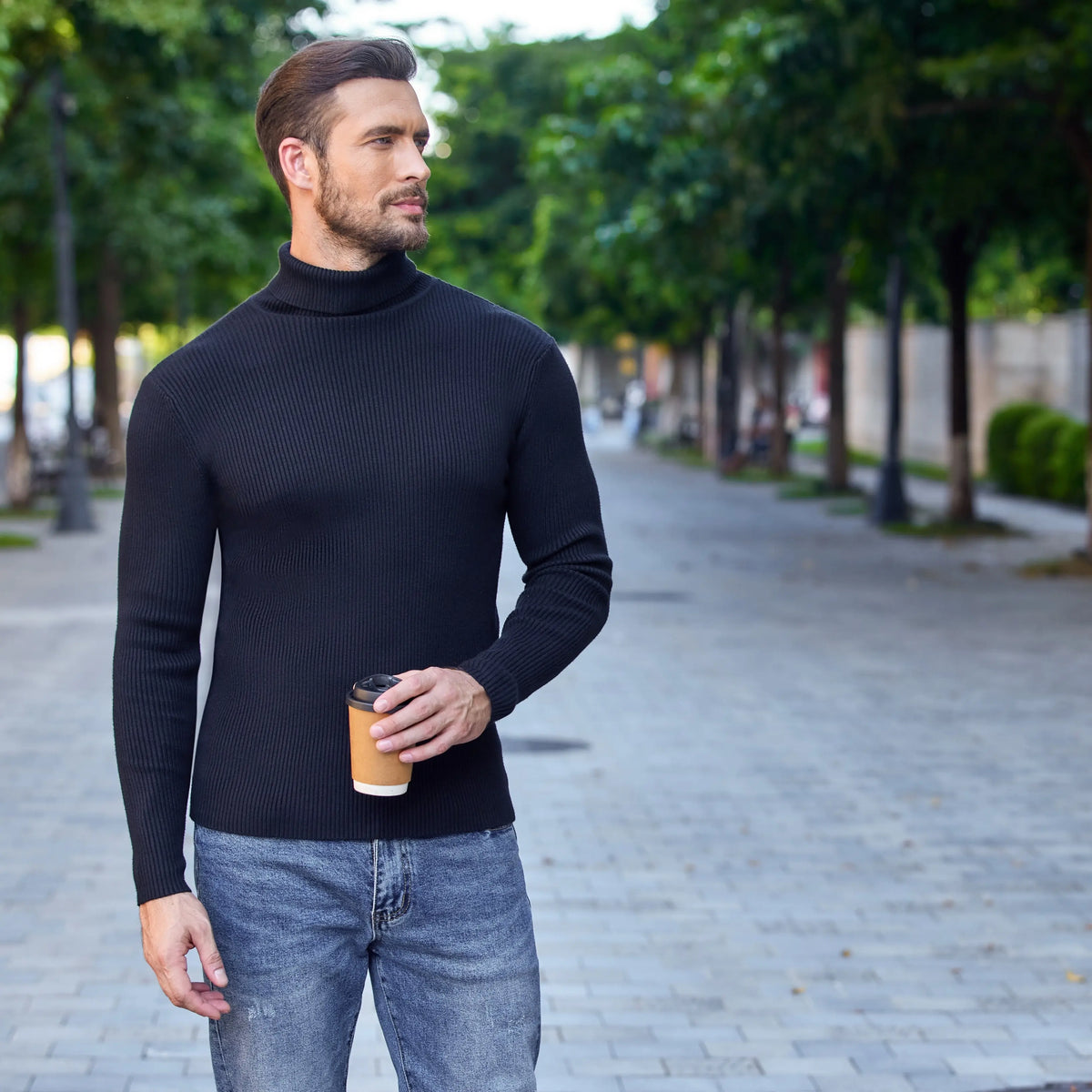 Coofandy Men's Slim Fit Knitted Ribbed Turtleneck Sweater - Acrylic Winter Pullover