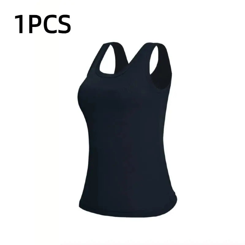 Ribbed Workout Tank Top with Built-in Bra for Women