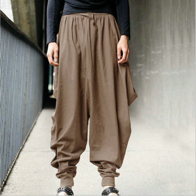 Men's Cotton Harem Pants Baggy Drop Crotch